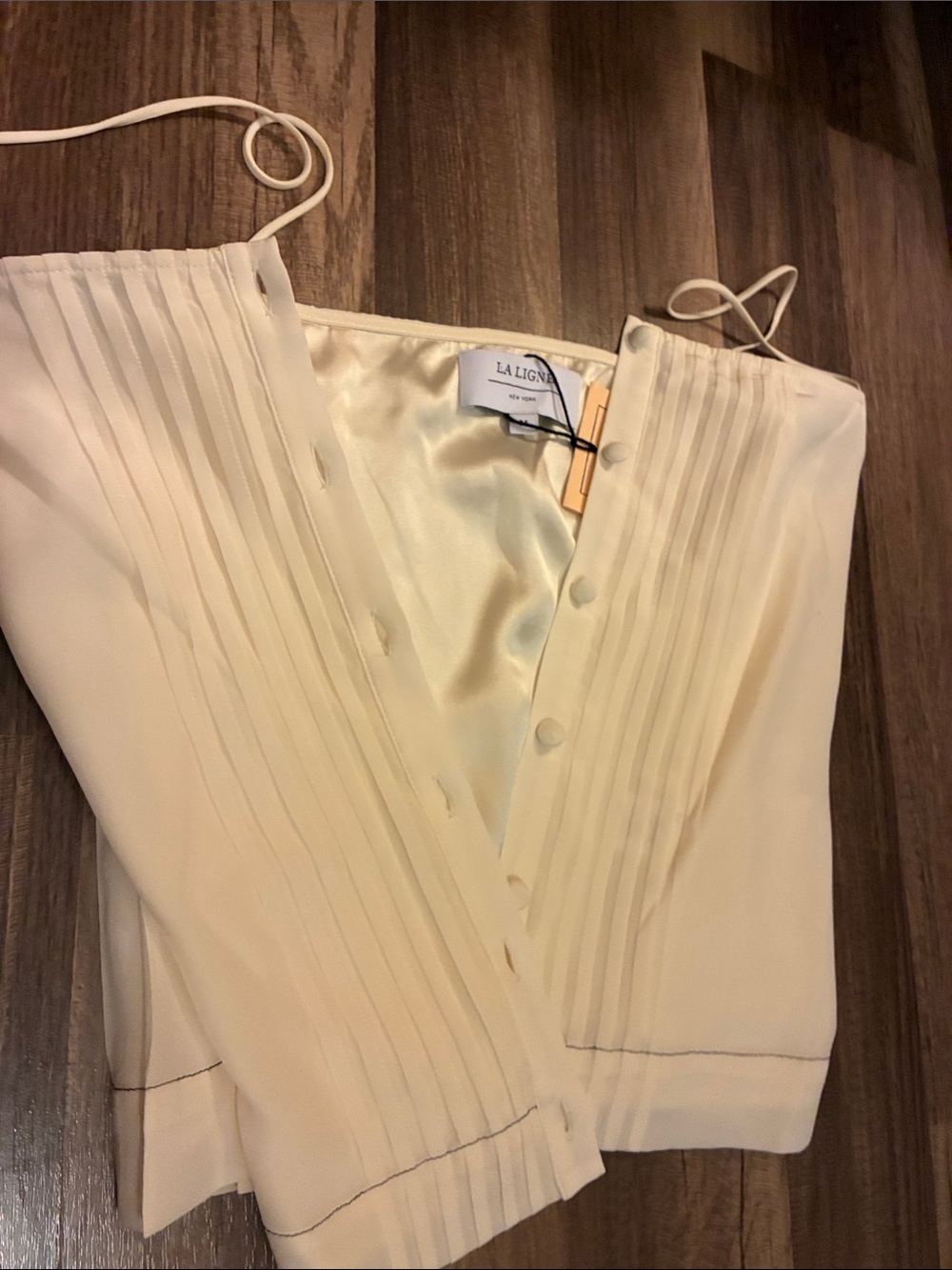 La Ligne Cream Pleated Silk Camisole with Covered Buttons- GORGEOUS- NWT - Picture 9 of 16